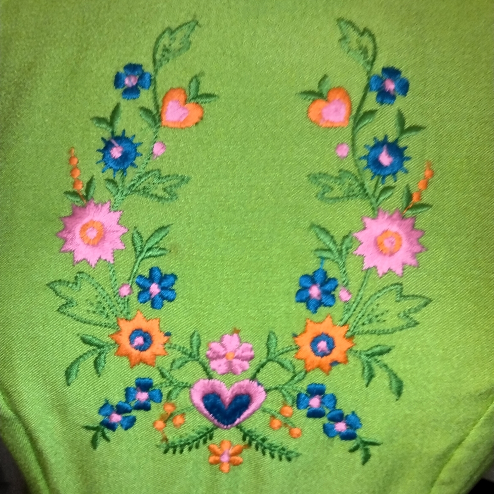 Vintage 1960s 1970s handmade lime green embroidered evening dress gown - Picture 3 of 10